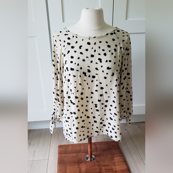 Papermoon Blouse Womens M Beige Polka Dot Tie Sleeve Office Top - Picture 1 of 5